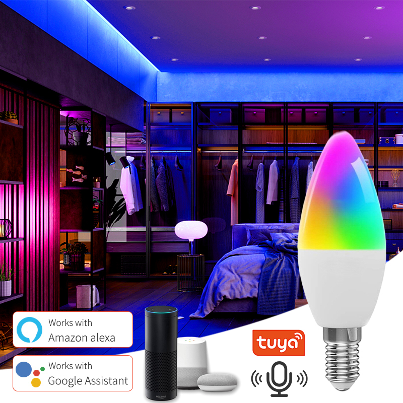 Tuya wifi smart led pære  e14 rgb cw dæmpbar led lampe fjernbetjening kompatibel med smart life stemmestyring alexa google home