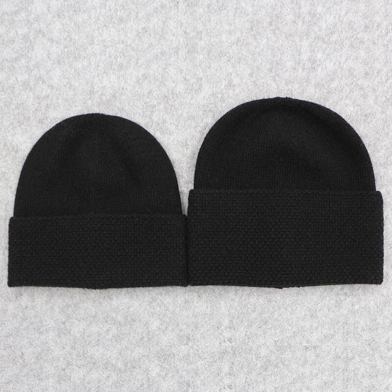 GZHILOVINGL 2 Piece Set Winter Hats For Matching Family Dad Baby Boys Knitted Hat Beanies Cap Wool Warm Skullies Solid Beanie: black