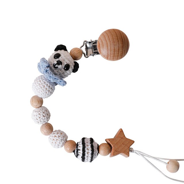 Rabbit Pacifier Chain Baby Teething Crochet panda Soother Holder Baby Teether Animal Newborn Baby Dummy Clips