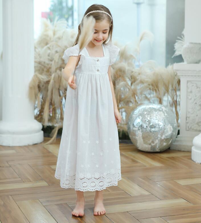 Teen Girl Nightdress Summer Girls White Cotton Sleepwear Girls Lace Nightgowns Children Clothes 3 4 5 6 8 10 Year