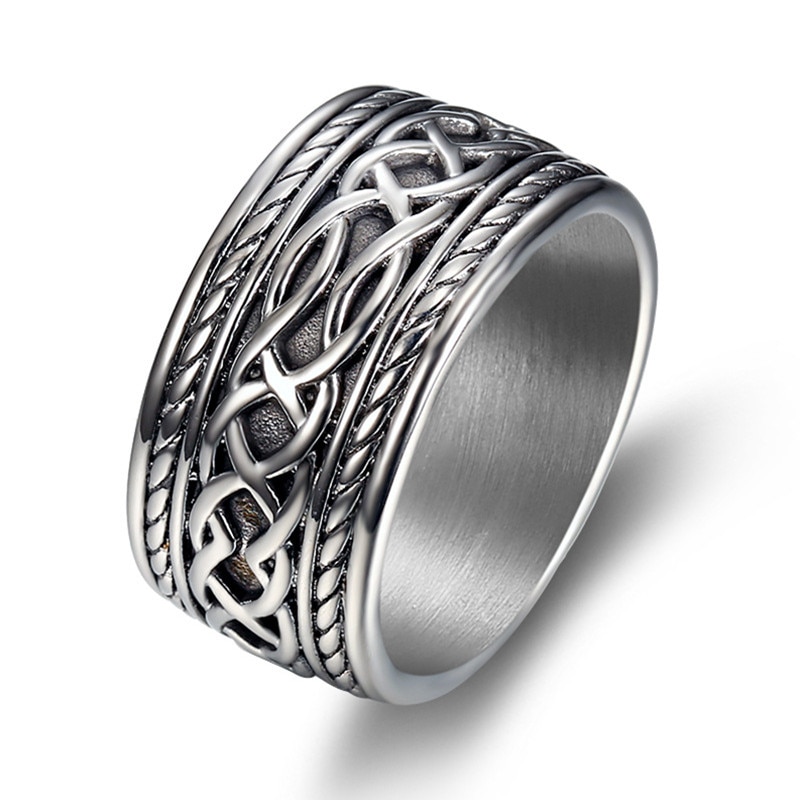 Men Celtic Knot Stainless Steel Viking Ring Norse Wedding Rings Strap For Women Promise Jewelry