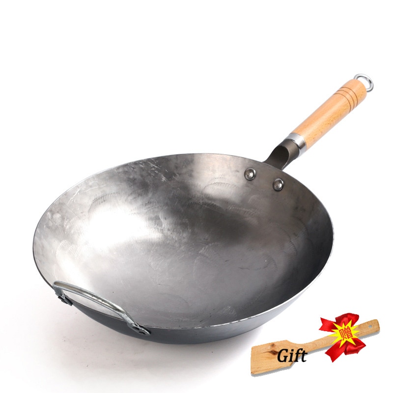 Traditionele Chinese Ijzeren Wok Handgemaakte Grote Koolstofstaal Wok Non-stick Wok Gasfornuis Pan Keuken Fornuis