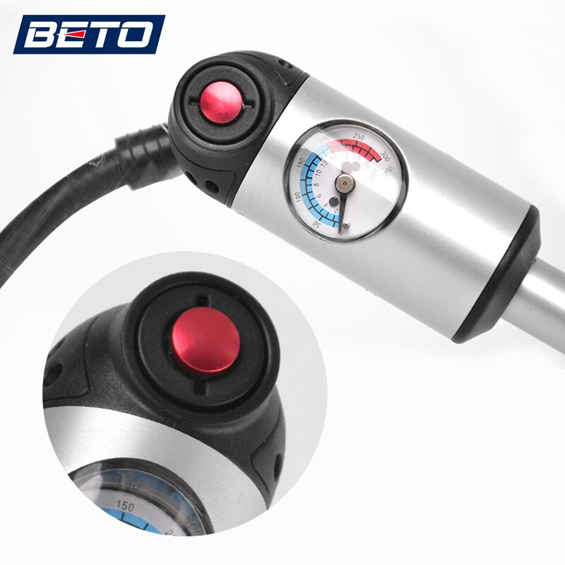 Beto draagbare fietspomp schokdemper vorkbuispomp schrader presta ventiel mtb pomp met manometer slangpomp