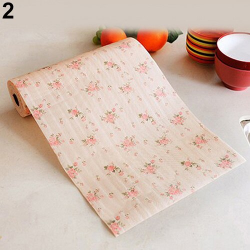 300cm Cute Polka Dots Shelf Paper Cabinet Drawer Liner Kitchen Table Mat Wardrobe Mat Printed Drawer Pad Paper: Pink Flower