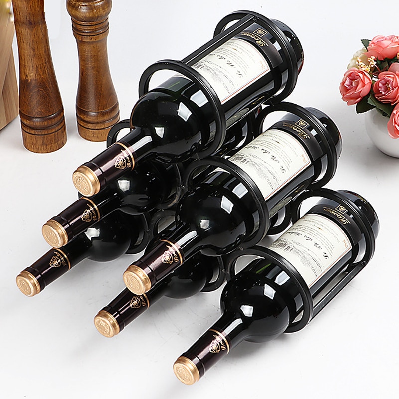 Square Tube 6 laps Iron Wine Rack Cork Container Bottle Holder Kitchen Bar Display Metal Wine Craft Handcraft Stand Bar Tools