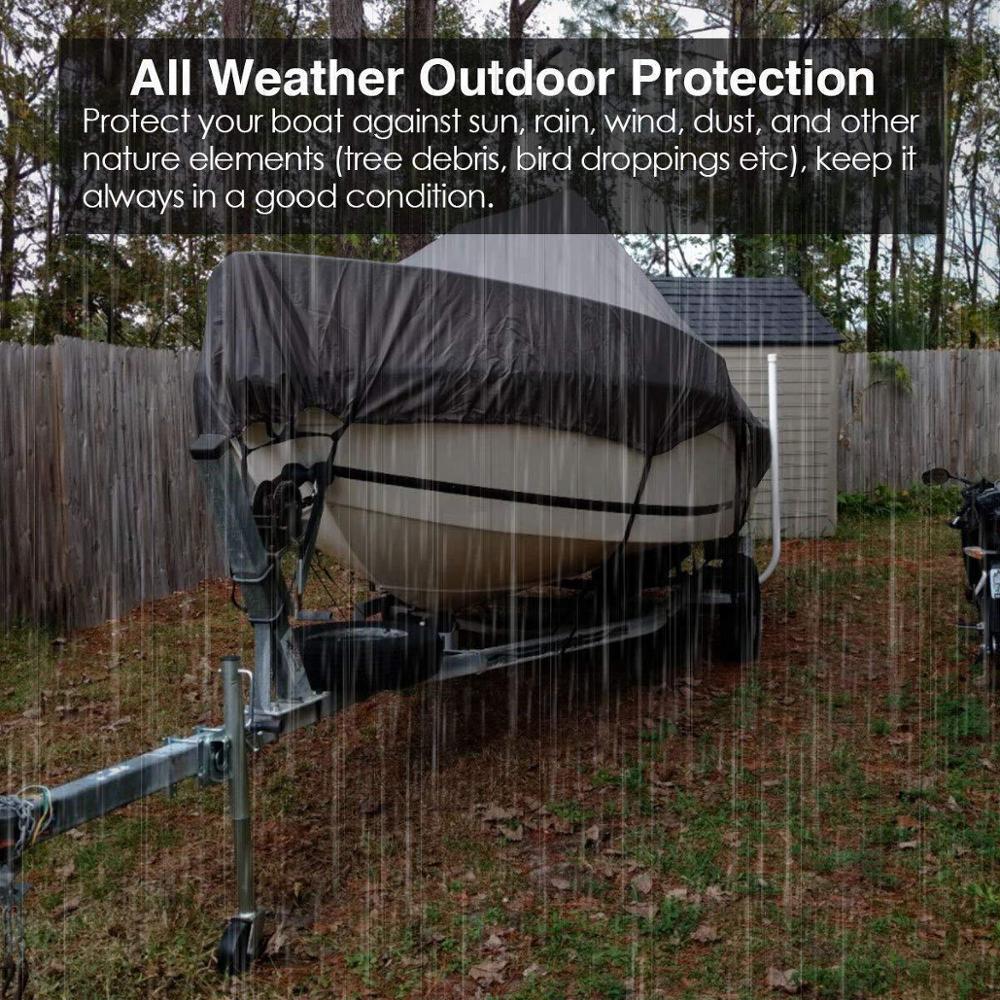 Waterproof Boat Cover, Heavy Duty 210D Polyester Oxford Bass Runabout Boat Cover, Durable and Tear Proof