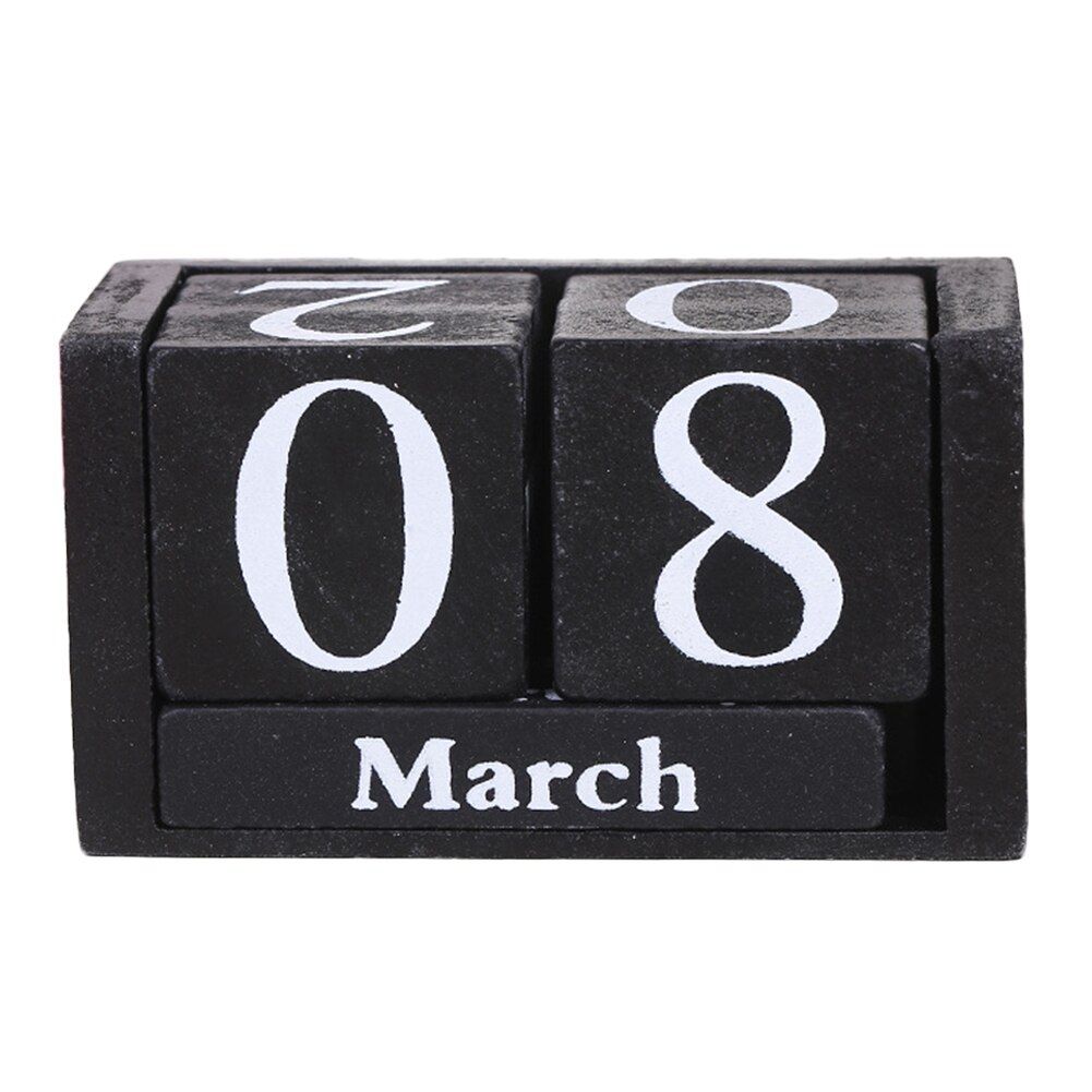 Planner DIY Wood Calendar Living Room Desktop Home Office Decor Month Date Display Desk Decoration Wood Block Reusable: black