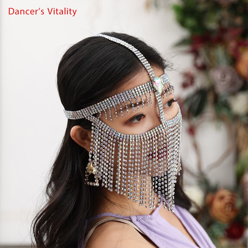 Mavedans ansigtsmaske metal diamant kædeslør indisk dans kvindelig voksen high-end ansigts cover performance tilbehør