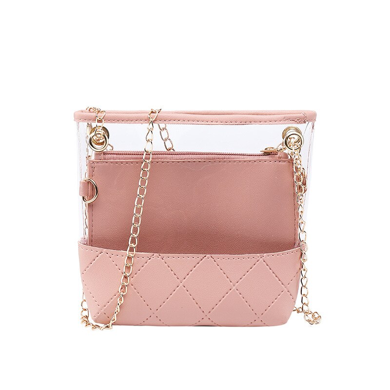 Transparent PVC Crossbody Bags for Women Female Casual PU Shoulder Handbags: Pink