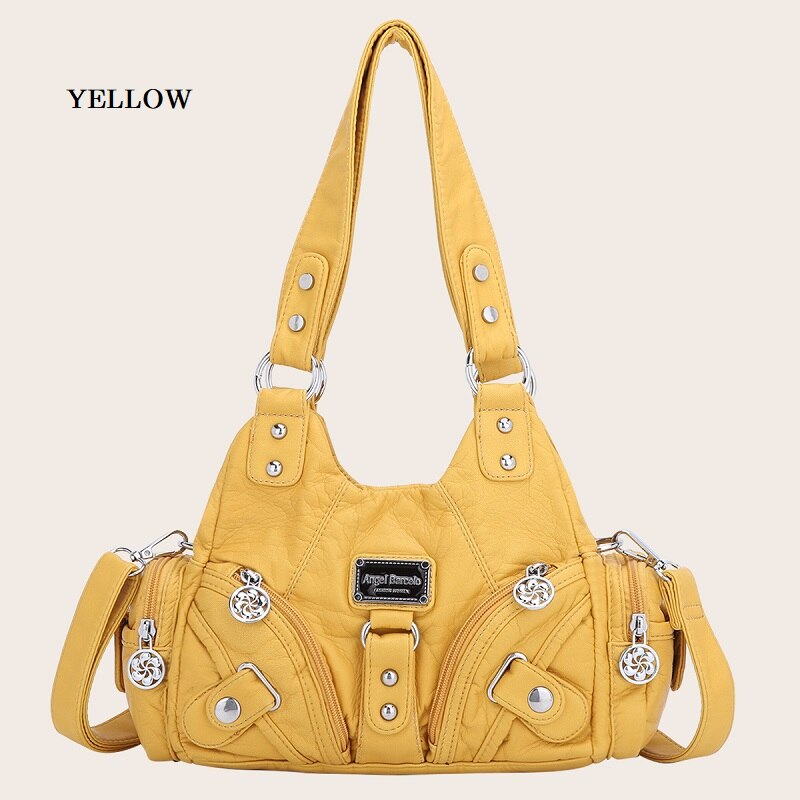 Women Vintage Purse Small Female Shoulder Bag Cute Tote Wash Faux Leather Handbag with Long Strap: yellow