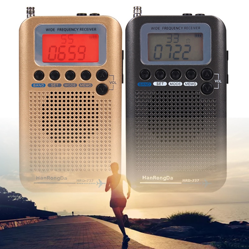 Portable Full Band Radio Aircraft Band Receiver FM/AM/SW/ CB/Air/VHF World Band with LCD Display Alarm Clock HRD-737