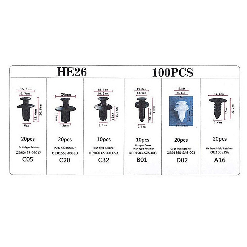 6 tamaño 100 Uds Auto Clip de sujeción mixto cuerpo del coche Push retenedor Pin remache parachoques puerta ajuste Panel retenedor Kit de fijación
