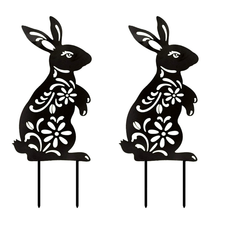 Leuke Bunny Set Yard Garden Plies Met Ijzeren Standbeelden Hollow-Out Dier Vormige Sculptuur Decoratie Voor Thuis Achtertuin Gazon