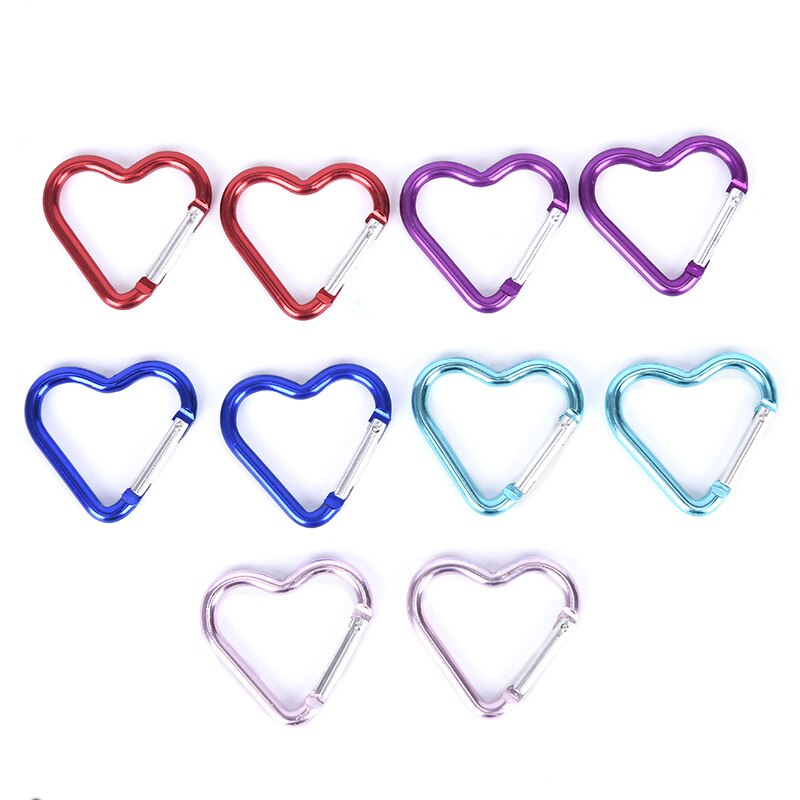 10 stk farve tilfældig hjerteformet aluminiumslegering karabinhage udendørs hængende spænde
