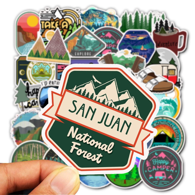 50 PCS Camping Travel Stickers Adventure Outdoor Landscape Sticker Scrapbooking Waterproof Sticker For Laptop Travel Case Fridge