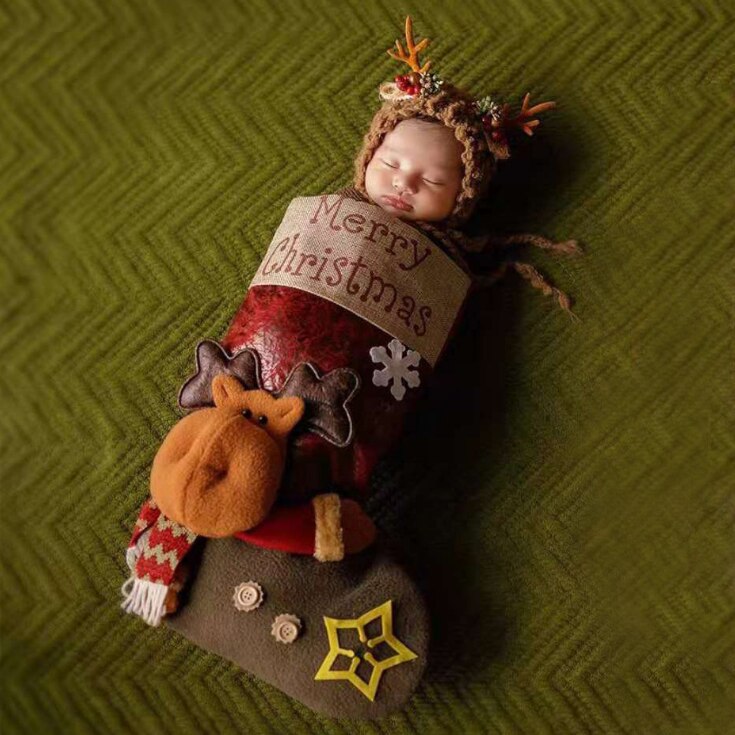 Calcetines grandes de Navidad para bebé recién nacido, accesorios de fotografía, trajes para niño y niña, conjunto de sombrero y monos, ropa de bebé, Mono