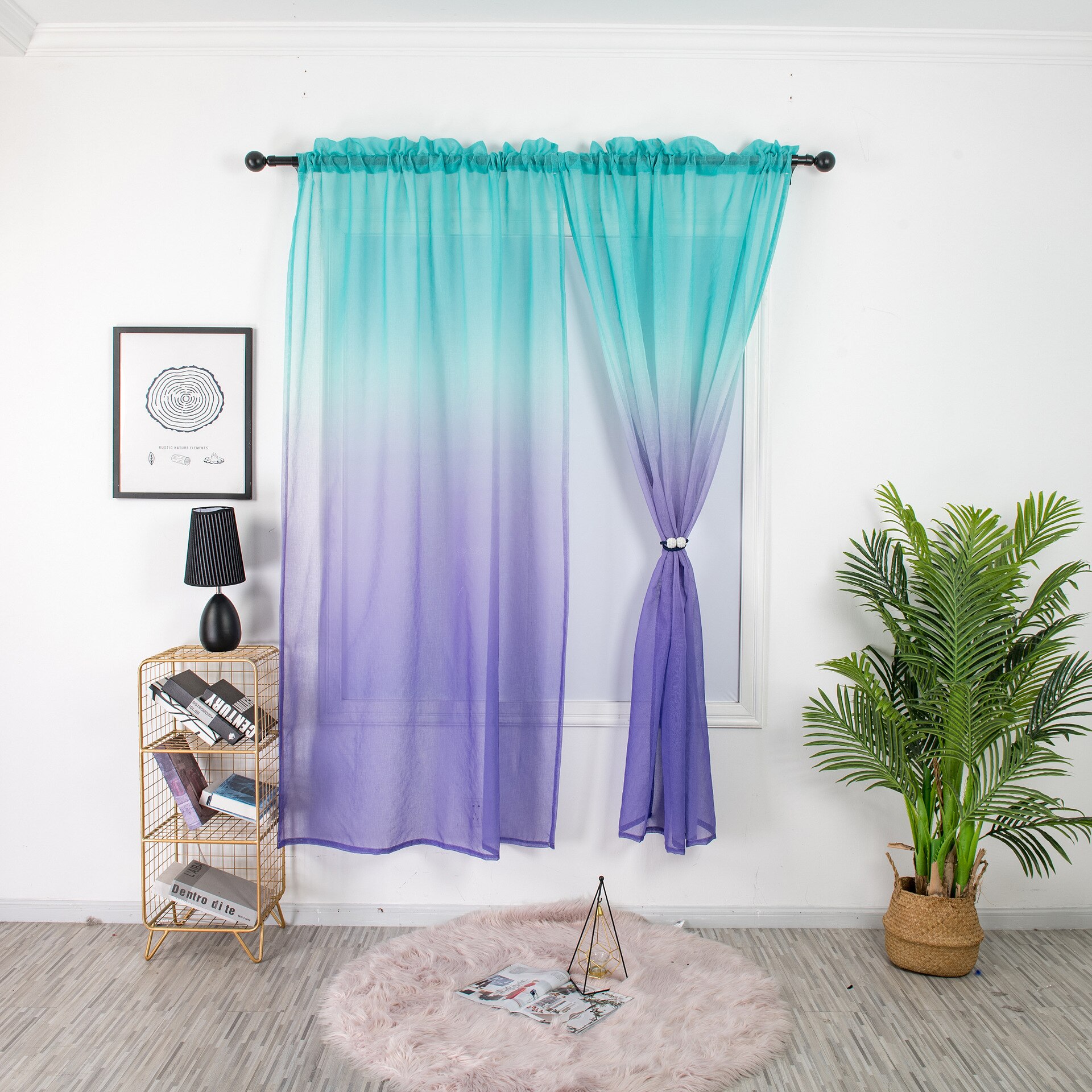 Dégradé couleur Semi rideaux transparents couleur vive rideaux modernes pour chambre salon fenêtre rideaux panneaux réversibles 2 pièces: 1 / 1X2.7