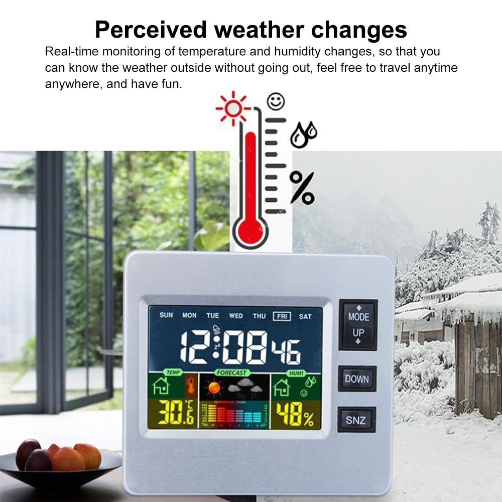 LCD Indoor Digital Thermometer Hygrometer Alarm Clock Calendar Weather Station Desk Clock Temperature Humidity Meter Clock