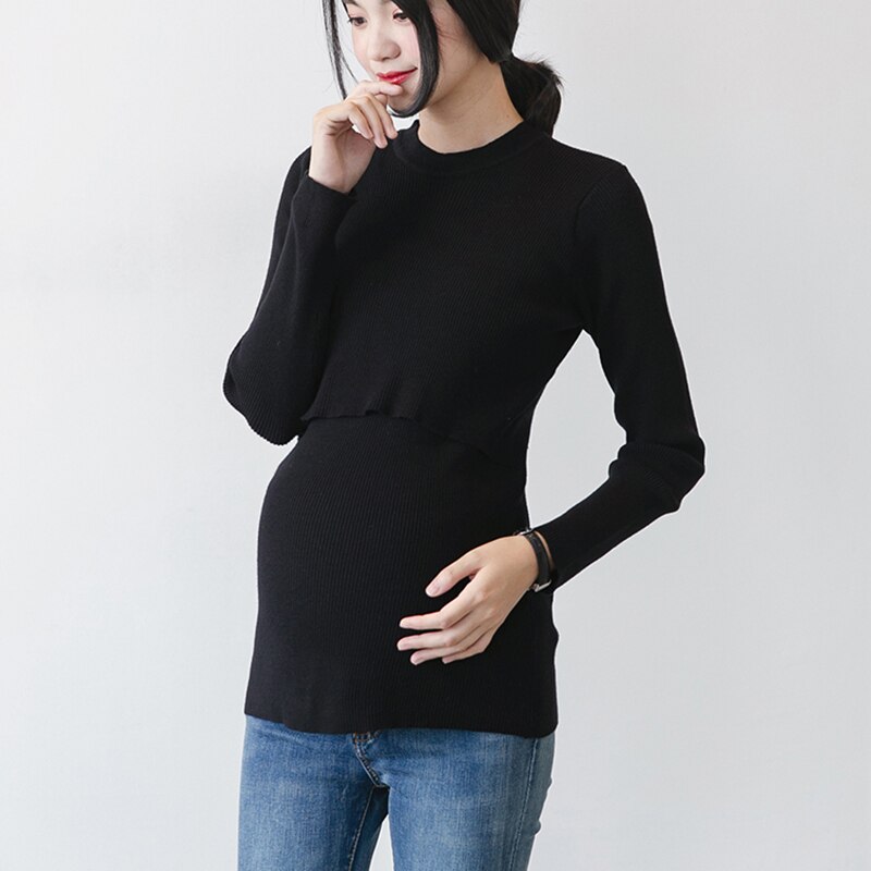 11 # taille unique tricoté maternité soins infirmiers chemises automne hiver mince fond chemise vêtements pour les femmes enceintes mince grossesse hauts