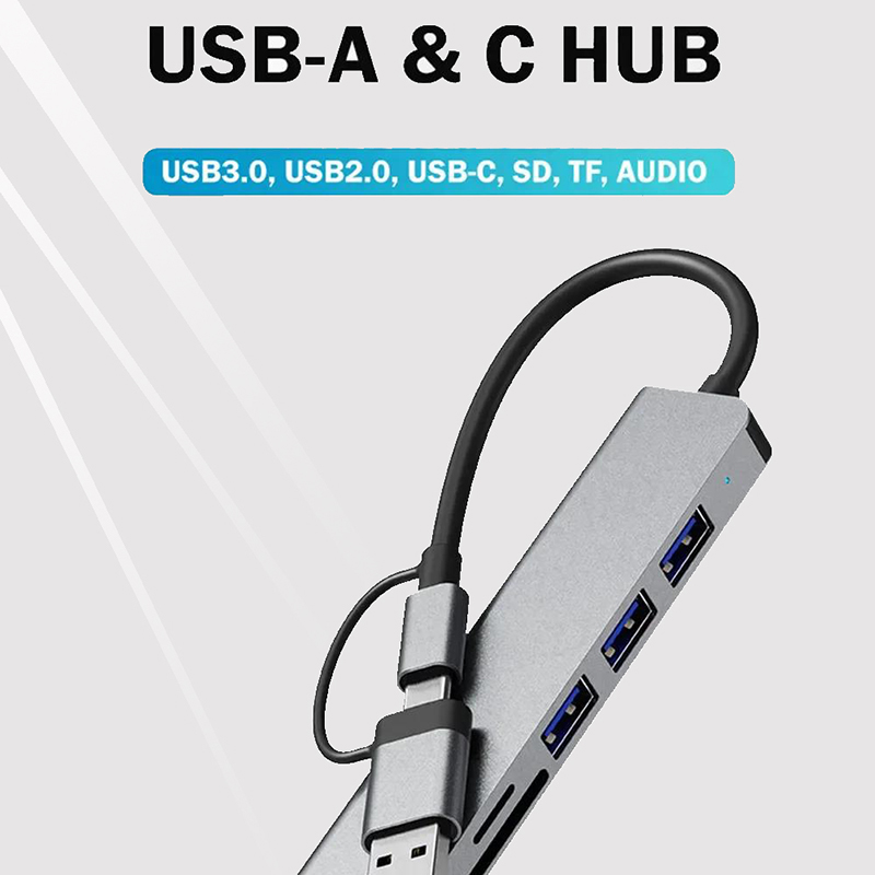 8 in 2 Ports Type C Hub 3.0 USB C Concentrator Docking USB 3.0/2.0 Multi Adapter SD TF Card Reader 3.5 Audio Extender Splitter