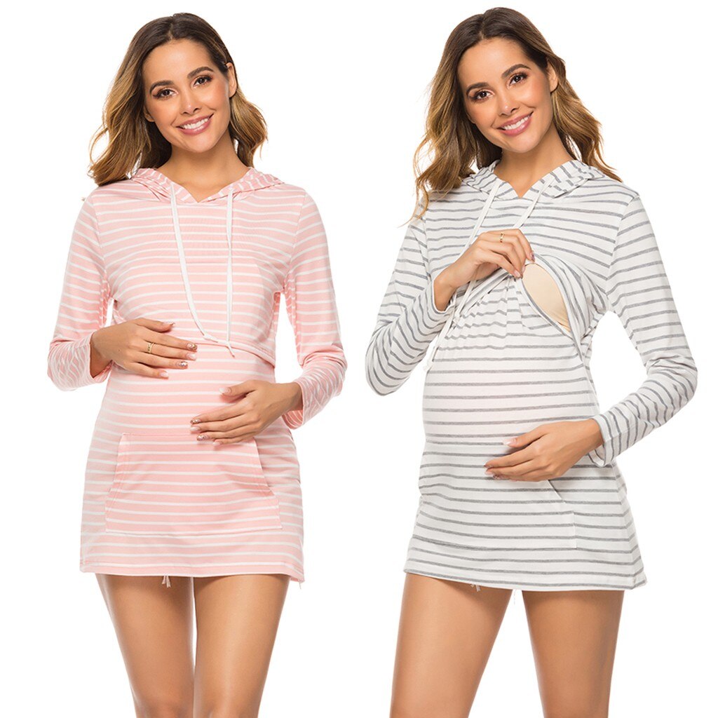 Zwangerschapsblouse herfst lange mouw zwangerschapsblouse gestreepte hoodie borstvoeding voor borstvoeding tops kleding  y924