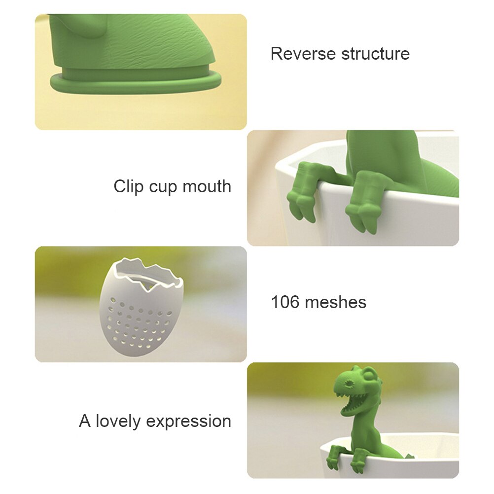 Filtro de té en forma de dinosaurio, bolsa de té de silicona, hoja de silicona, filtro de especias de hierbas, Bolsa de colador de té reutilizable