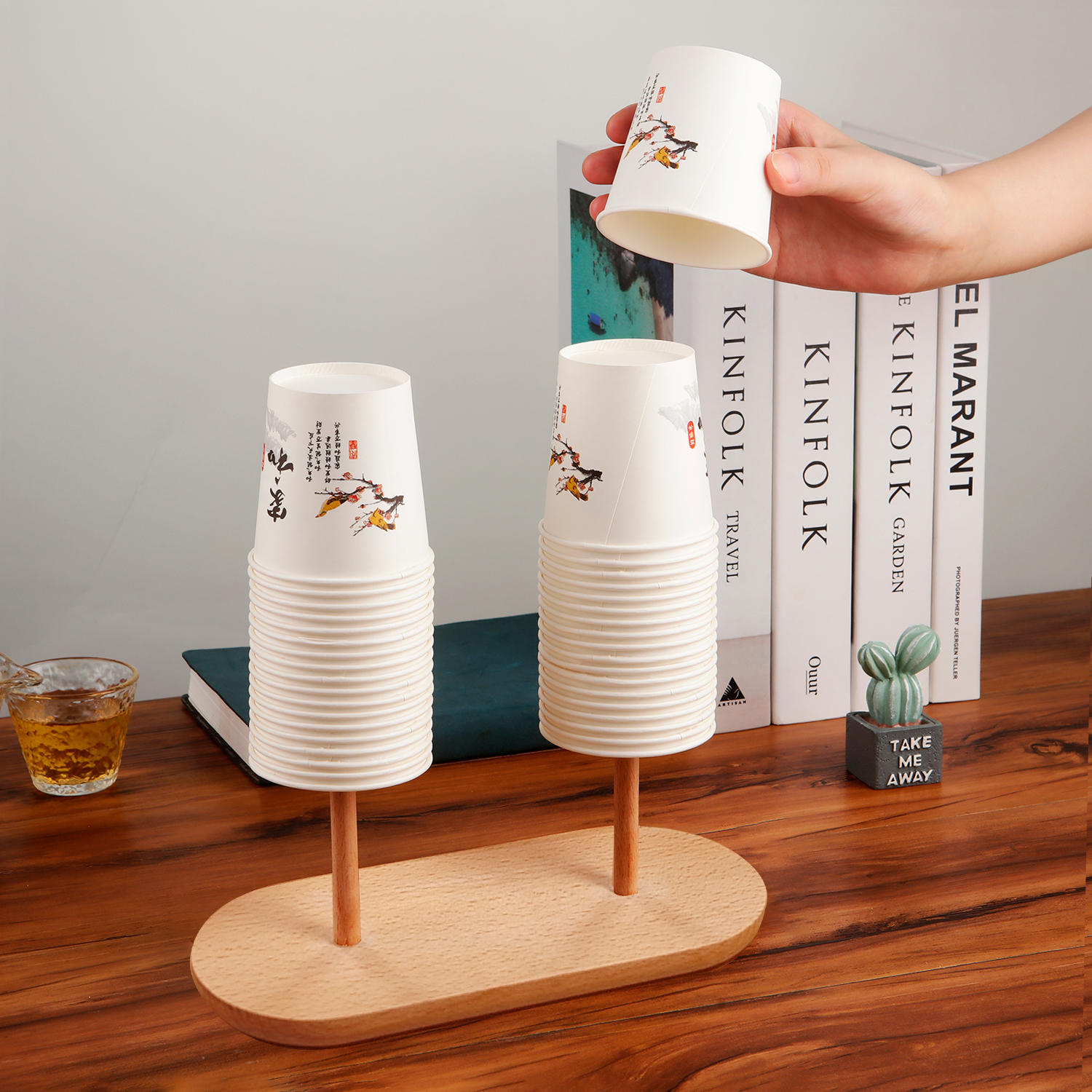 Houten Wegwerp Beker Opslag Houder Water Thee Kopjes Dispenser Rack Plank Mok Display Stand Home Organizer