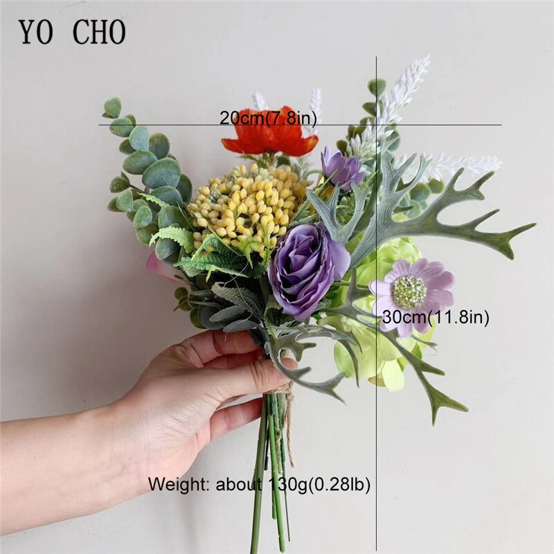 YO CHO Rose Boeket Bruid Bruiloft Bloem Boeket Kunstbloem Zijde Hydrangea Lavendel Orchidee Daisy Fruit Wedding Supply
