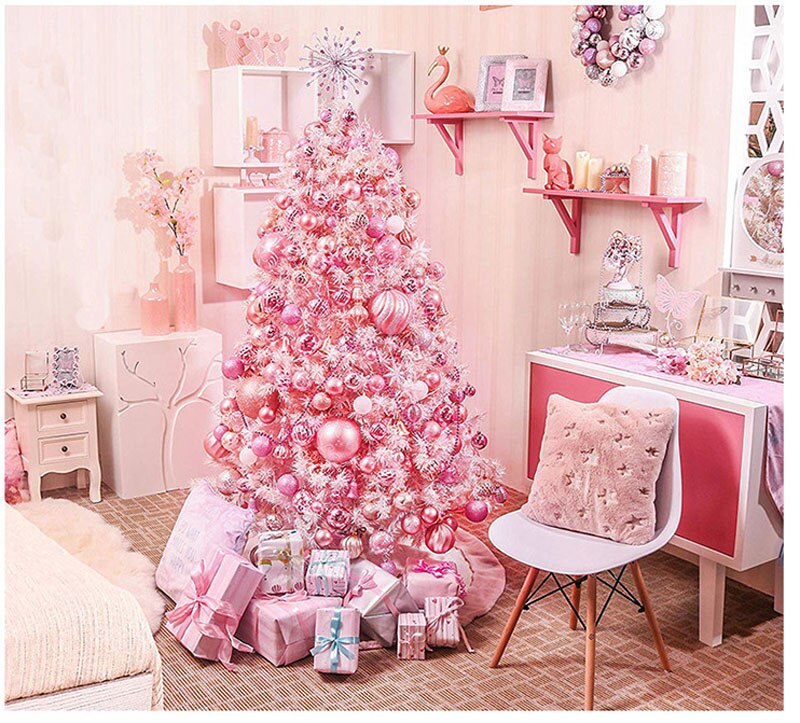 Simulation Christmas Tree 60cm/120mPVC Pine Needle Christmas Tree Pink Green Christmas Party Home Decora Accessories Set