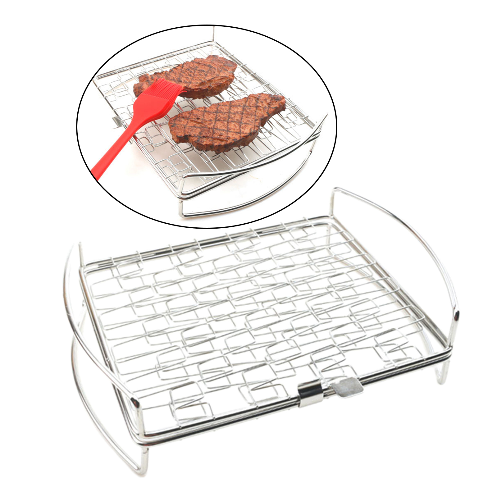 Cesta de parrilla de acero inoxidable antiadherente, red plegable para barbacoa, red para asar carne, pescado, pollo, herramienta de Picnic para acampar al aire libre