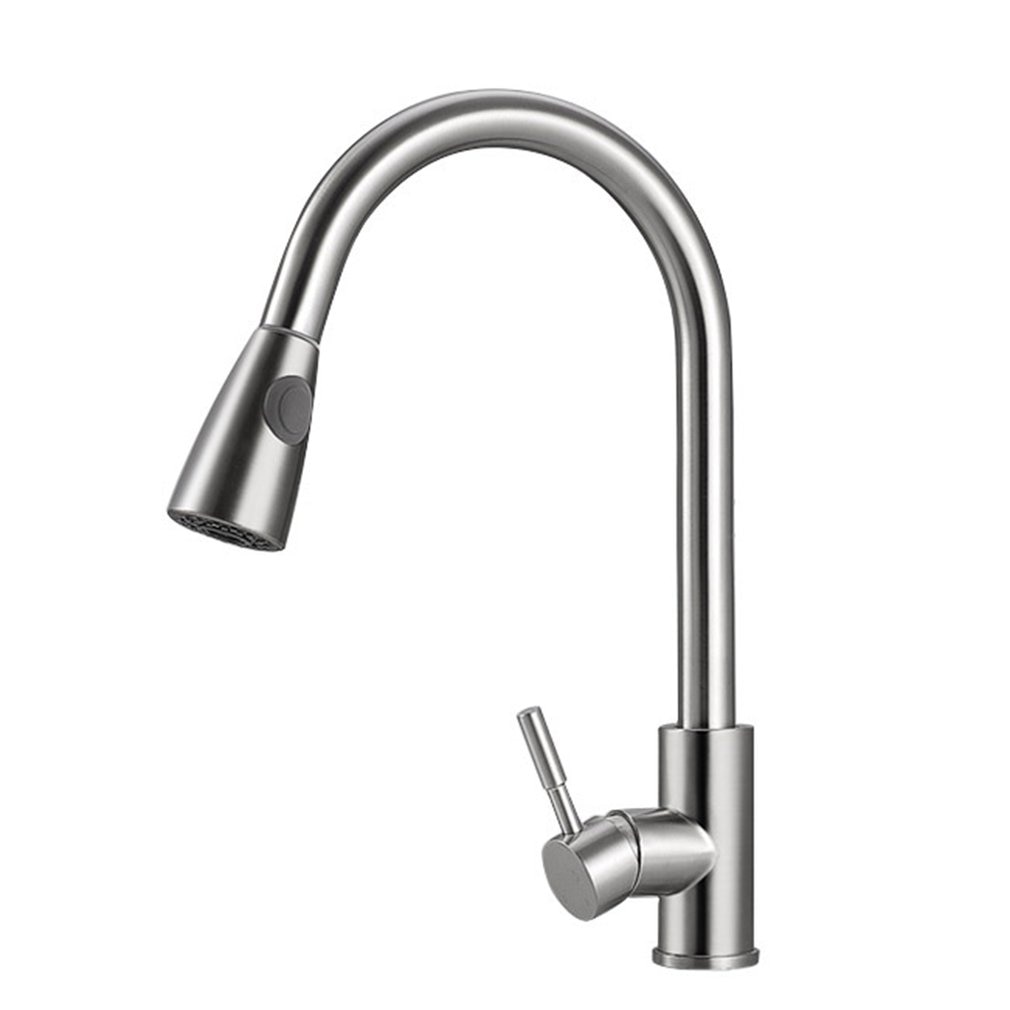 Kitchen Faucet Pull Out Cold and Sink Faucet 304 Stainless Steel Water Mixer Tap Swivel 360 Degree Two Types Silver