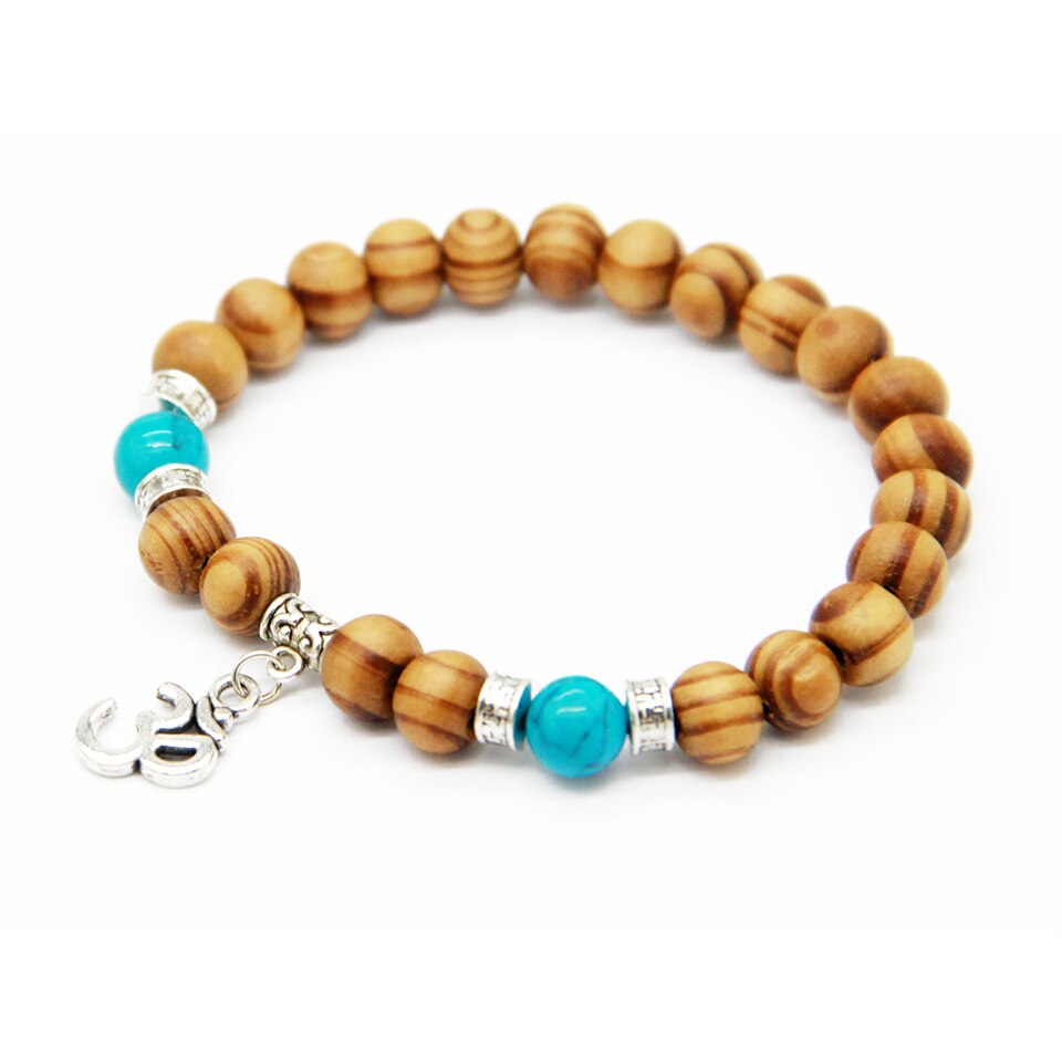 Ailatu 8mm Wood Beads Fatima Hand Hamsa Bracelets, OM Yoga Jewelry: OM