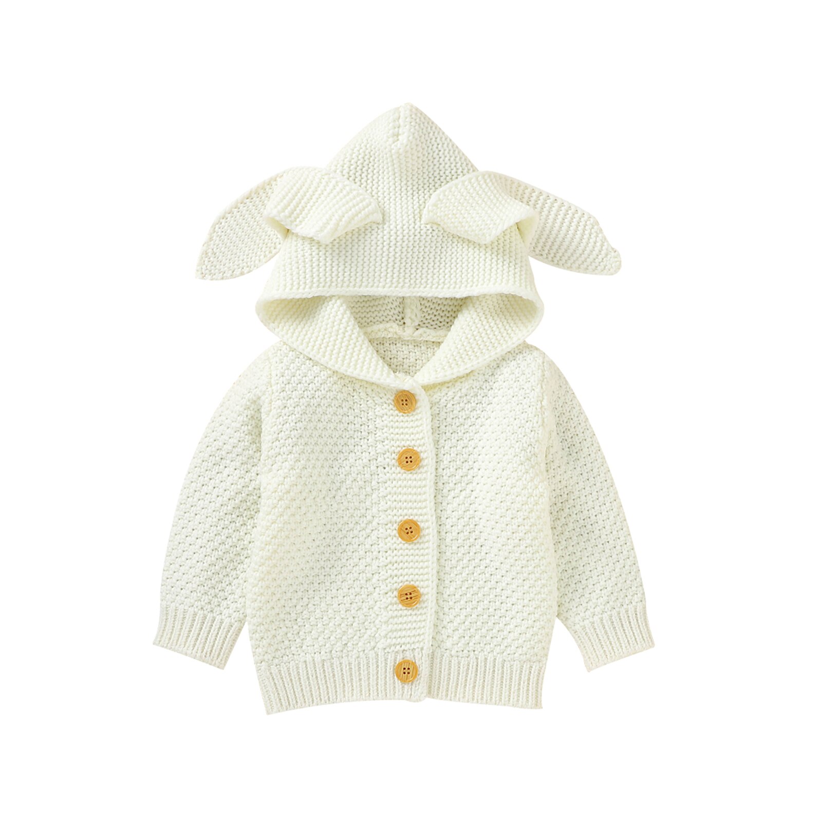 Baby Winter Warme Jassen Lange Mouwen Gebreide Vest Effen Kleur Konijn Oor Kapmantel Jassen Baby Jongens Meisjes Toevallige Bovenkleding: WHITE / 24M