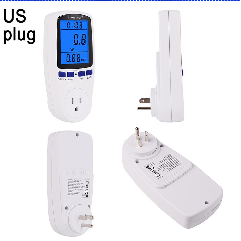 Grote Lcd Backlight Eu Uk Br Us Fr Au Plug Energy Meter Elektrische 230V 110V Watt Voltage Amp meter Stroomverbruik Analyzer: US Plug