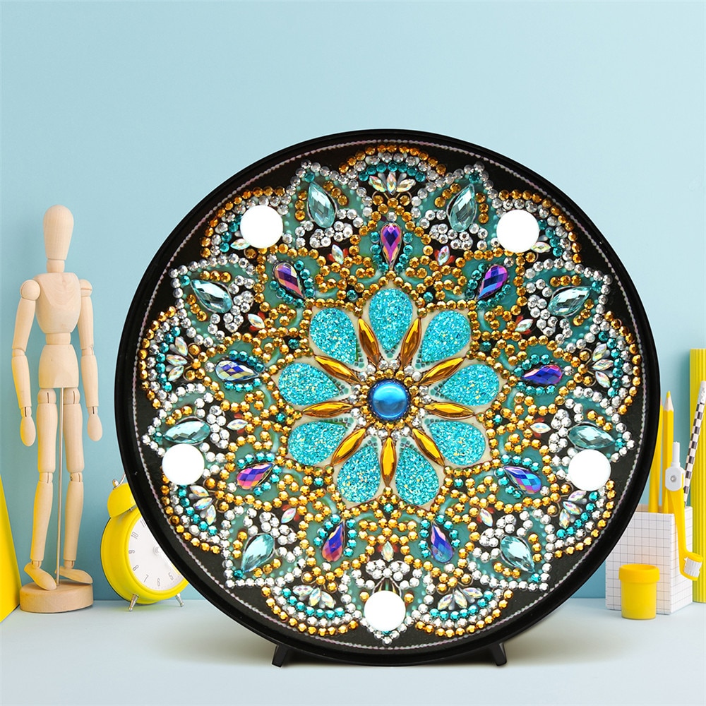 HUACAN 5D Diamant Malerei LED Lampe Mandala Stickerei Mosaik Bausatz Weihnachten Dekorationen Für Heimat
