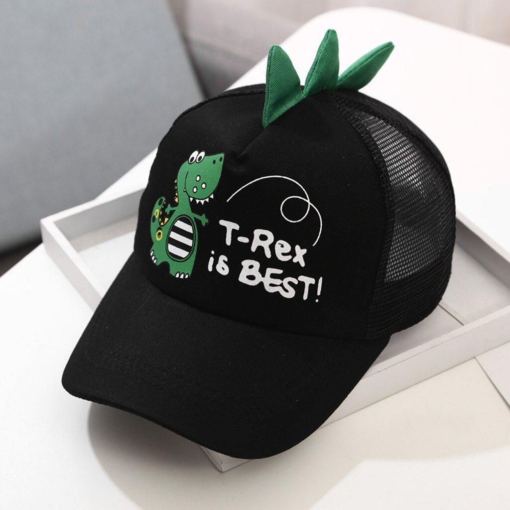 Kinder Baseballcap Mit Dinosaurier-Muster | Baumwolle, Verstellbar | Für Jungen & Mädchen | Schwarz