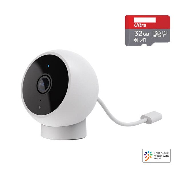 Newest Xiaomi Mijia Smart Camera 170 ° Wide Angle Compact Camera HD 1080p IP65 Waterproof Infrared Night Vision Work With Mijia: Add 32GB Card / No Adapter