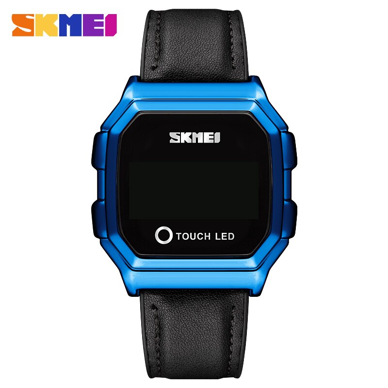 Skmei touch led digitale guldure herre dato tid herre armbåndsure vandtæt sportsur reloj hombre: Blåt læder