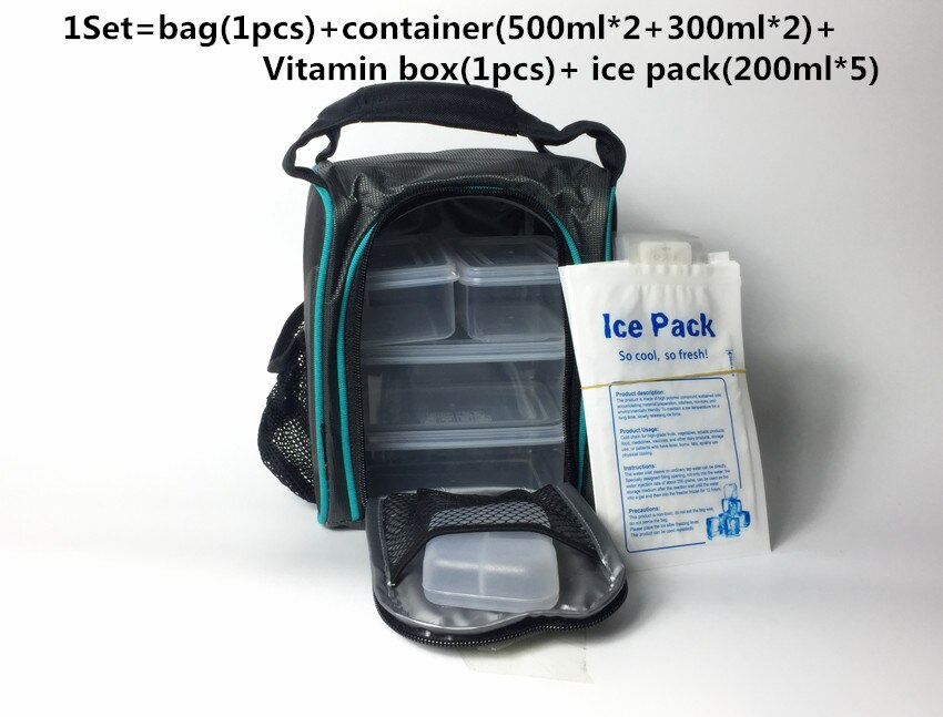 Waterproof Picnic food lunch ice bag insulated Portable Fabric Thermal Cooler Bag Volume Storage Bag include plastic box: Small set blue