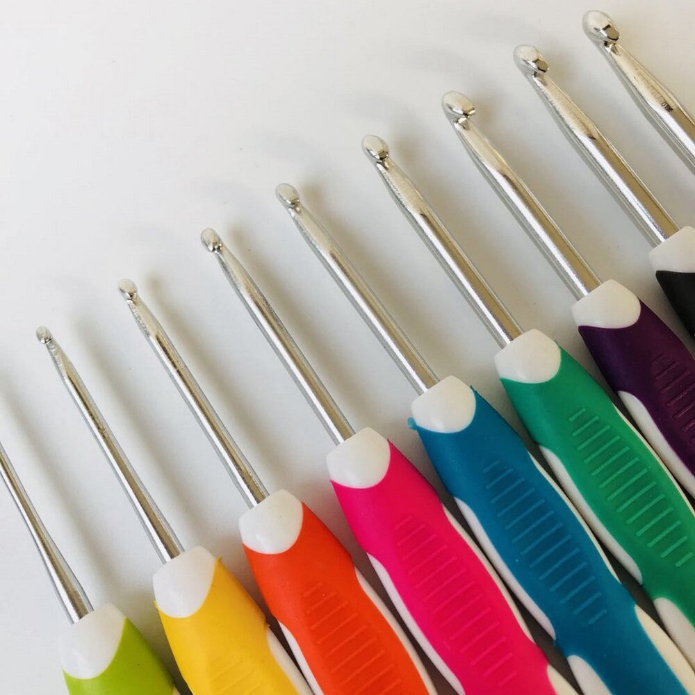 10 unids/set agujas de tejer Multicolor 2,0-10mm agarre suave con mango ergonómico Crochet gancho DIY artesanía hilo tejido aguja de Crochet