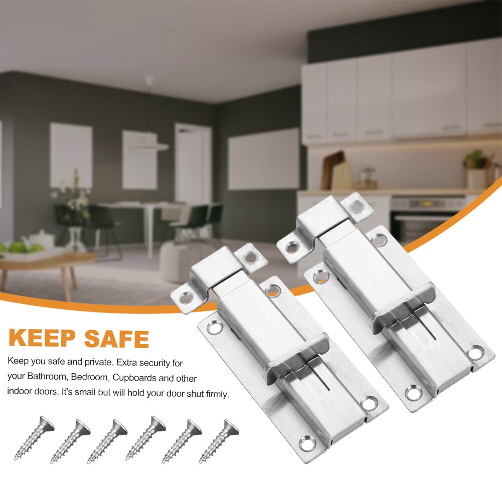 2pcs Security Stainless Steel Gate 3inch 4inch Sliding Bolts With Screws Anti Theft Cabinet Door Latch Window Home Heavy Duty