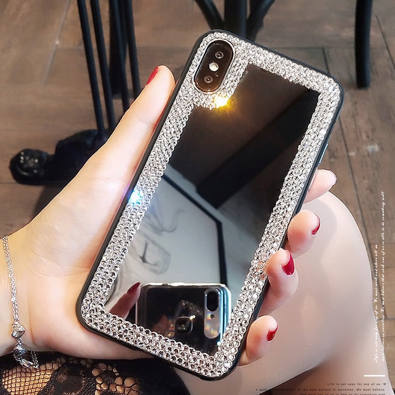 Sunjolly Spiegel Rhinestone Geval Diamond Bling Cover coque voor Samsung S10 Plus Lite S9 S8 Plus S7 Rand Note 10 plus 9 8 Gevallen