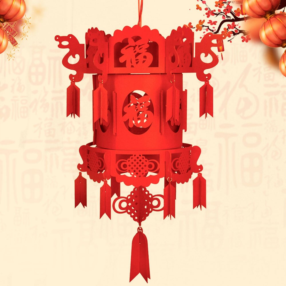 År kinesisk lanterne kinesisk 3d rød lanterne traditionel non-wovenl stof julefest dør til boligindretning: 3