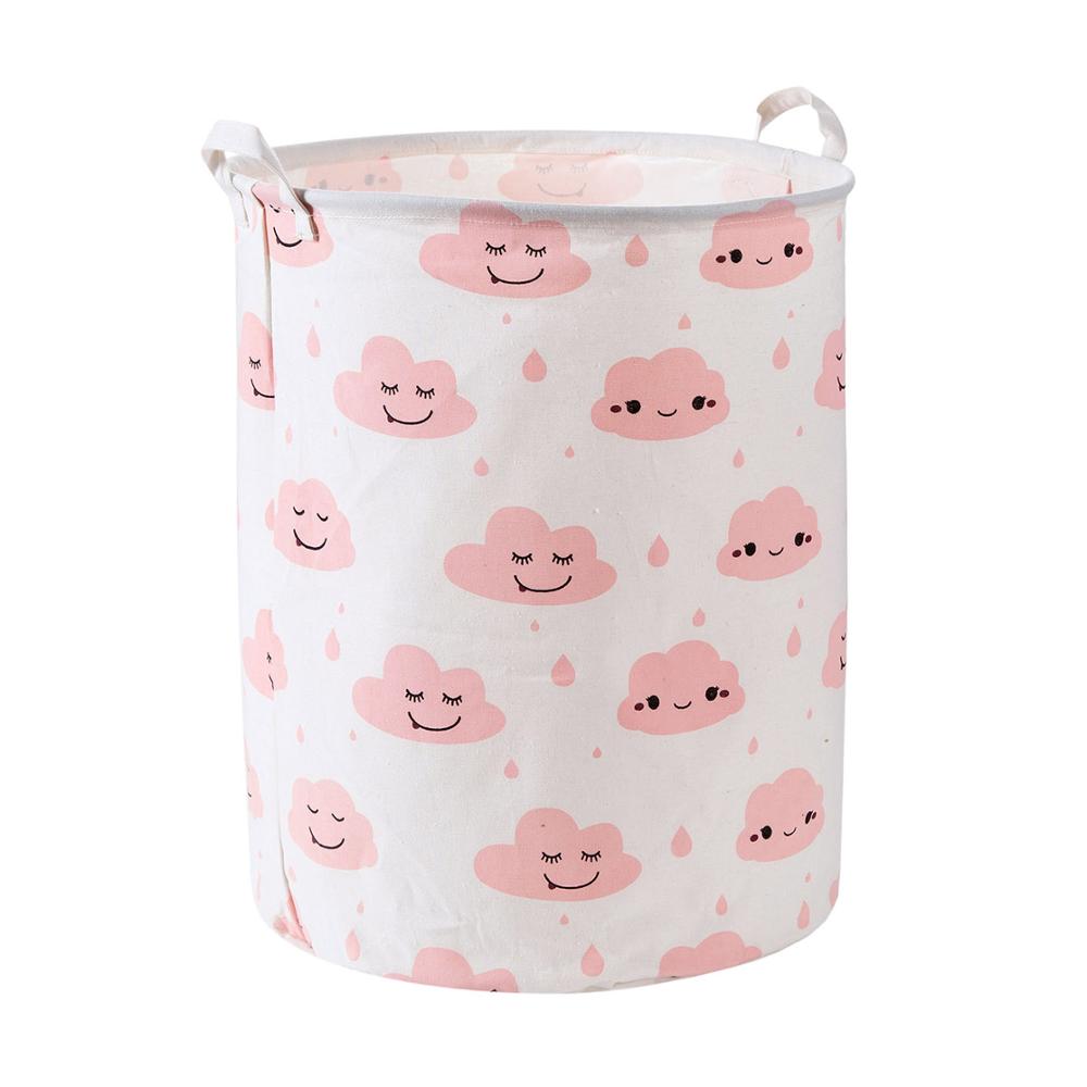 Große Leinen Wäschekorb Tasche freundlicher Spielzeug Organizer Kasten Klapp Schmutzige Kleidung Lagerung Korb Wolke Gedruckt Wäsche Korb: Rosa