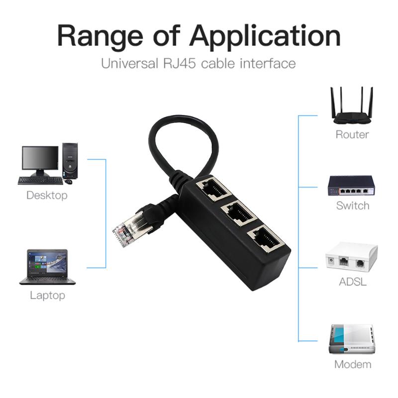 Cabo divisor ethernet rj45, macho para 3 fêmea, adaptador de interruptor para gato 5/gato 6, cabo adaptador para pc, computador