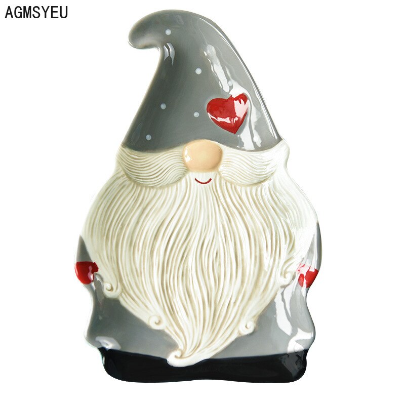 AGMSYEU Santa Claus Plate Ceramic Crafts Western Tableware Flat Plate Household Products Kitchen Ceramic Tableware