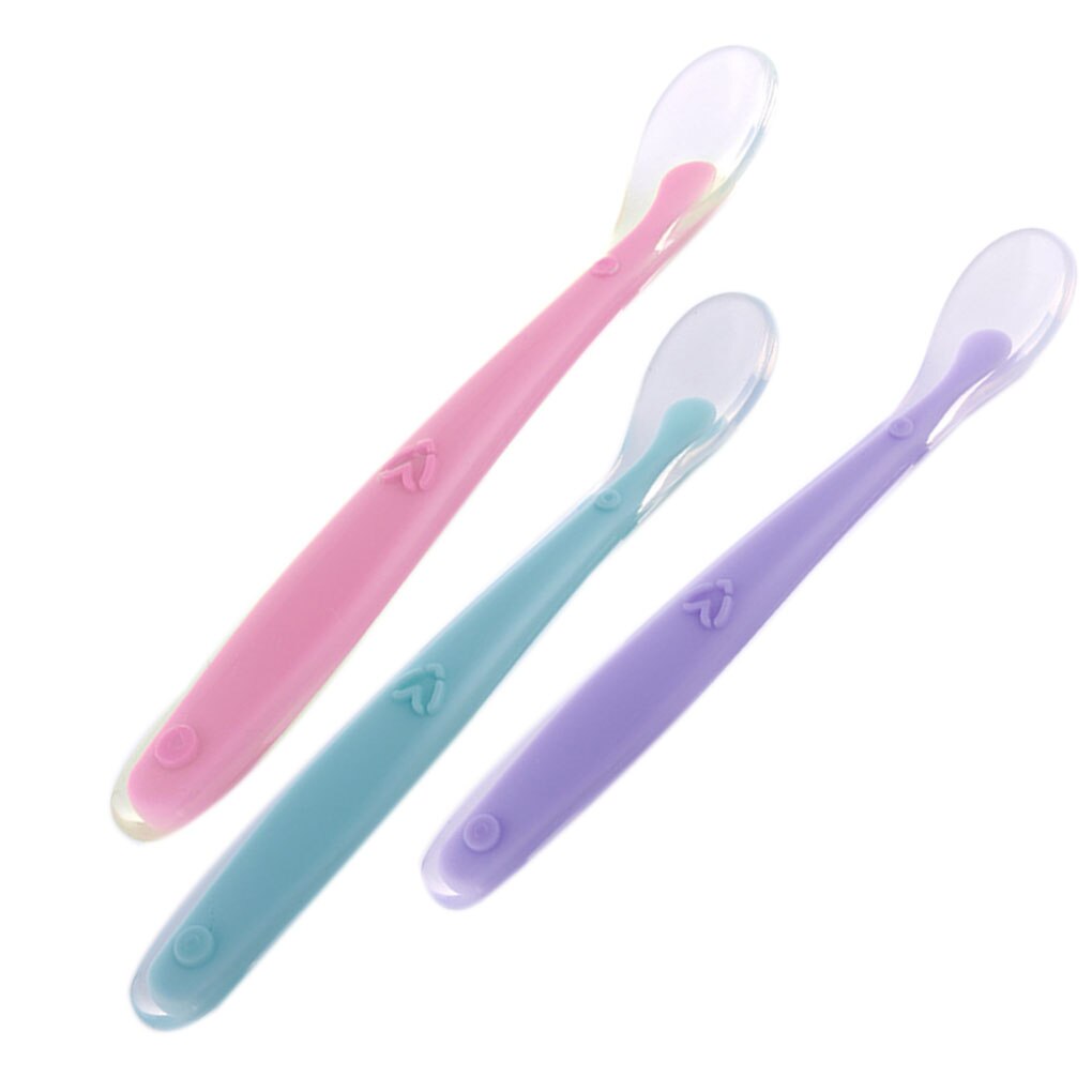 Cuillère en Silicone souple pour bébé, couleur bonbon, détection de la température, nourriture pour bébé, plats d&#39;alimentation, appareil d&#39;alimentation