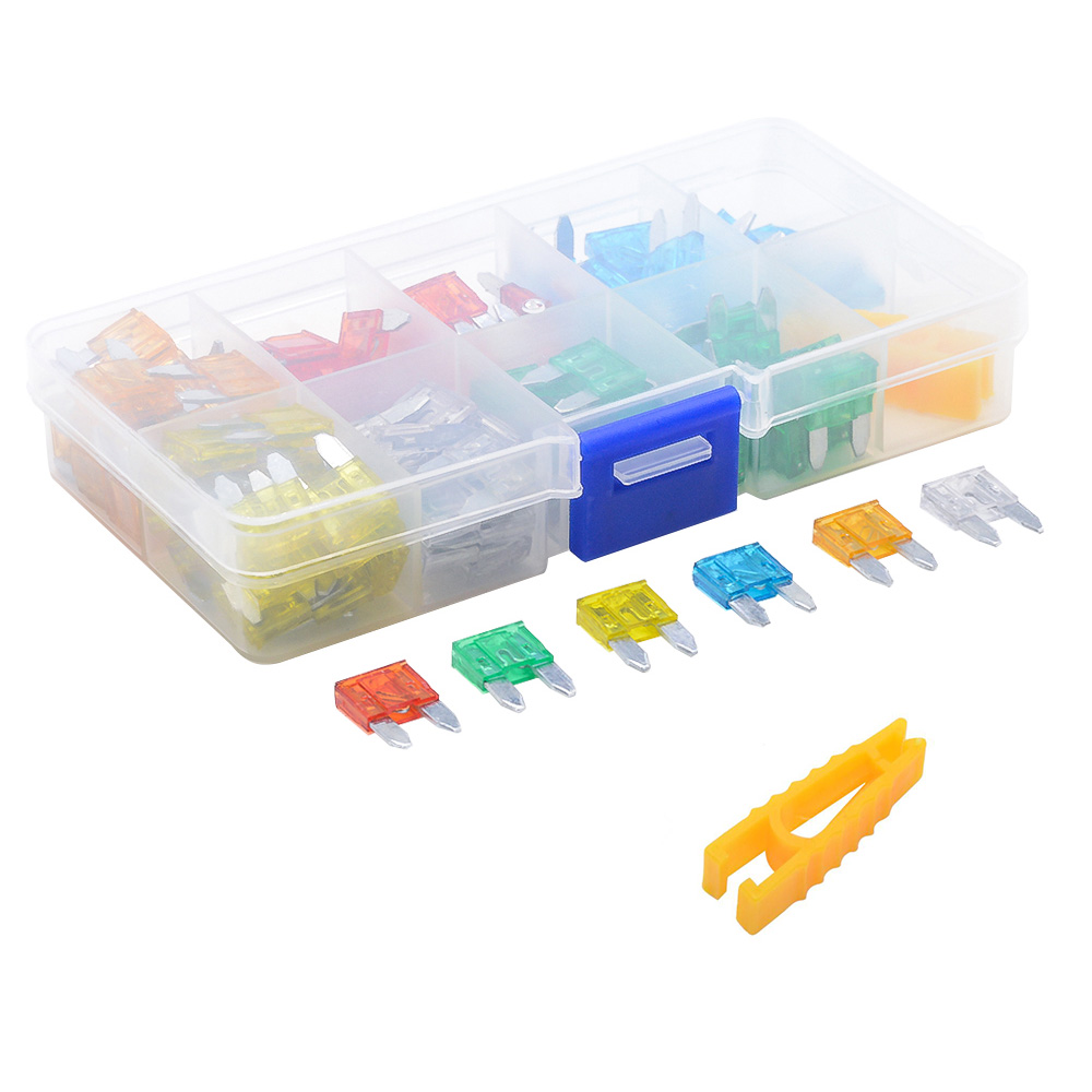 120 Stks/partij Auto Vrachtwagen Kleine Size Mini Blade Zekeringen 5A 10A 15A 20A 25A 30A Amp Plastic Box Assortiment Met clip
