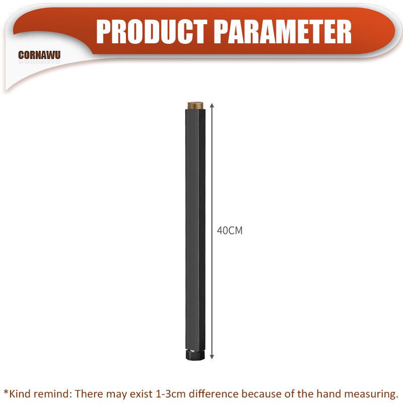 40CM Shower Extension Rod Bathroom Extra Extend Long Square Tube Bar Shower Faucet Set Black White Chrome Gold Bath System Pipe