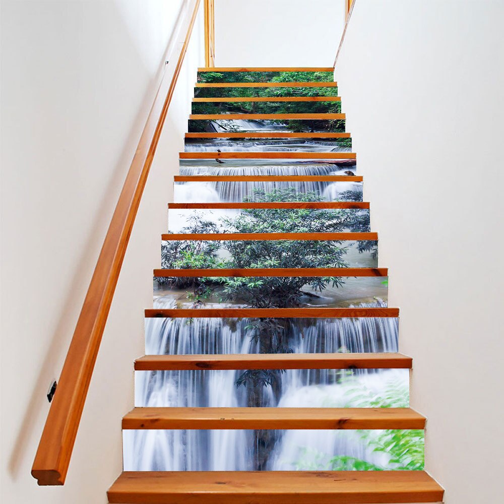 Pegatinas de vinilo para decoración de escaleras, adhesivos de pelar y pegar extraíbles para decoración del hogar, Río y bosque, Renovatie